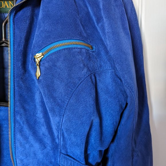 Vintage Danier Suede leather jacket Skirt 2-PC Suit Set, Cobalt Blue , Size S - Picture 3 of 15